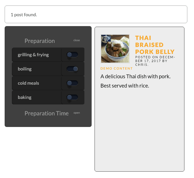 Dynamic Post Filter with Toggles, Accordion