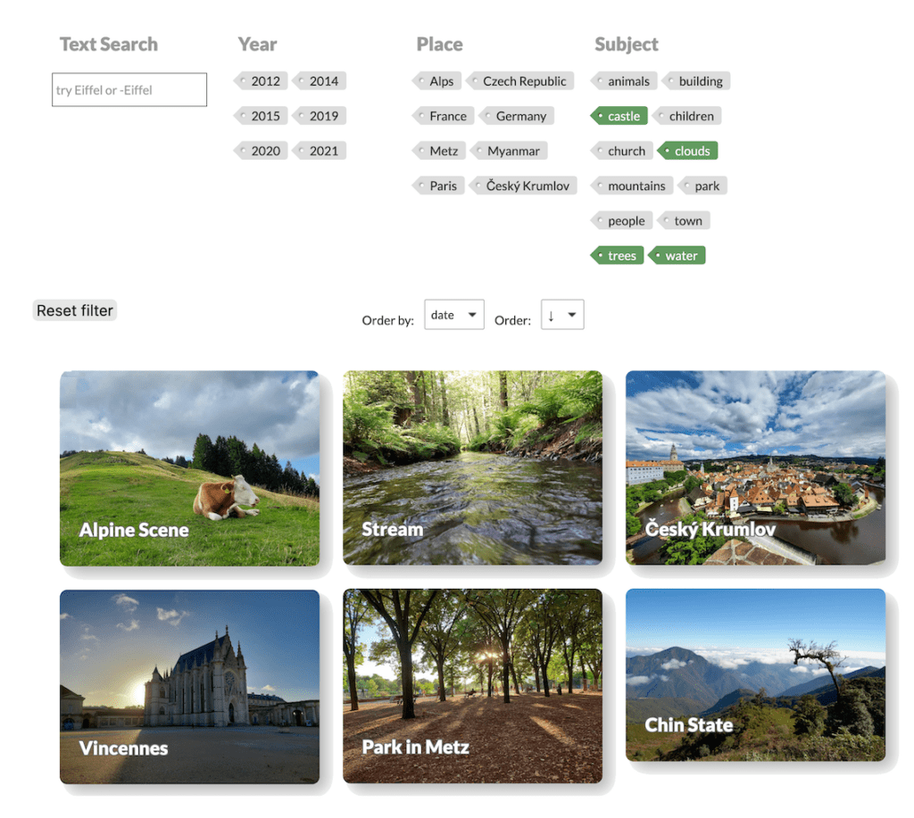 Screenshot - WordPress Photo Filter Demo - Photographs